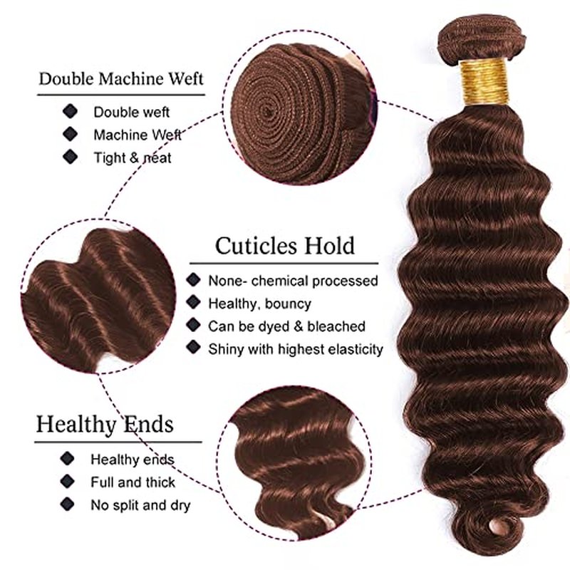 34 Inch Color #4 Brazilian Virgin Hair 3 Bundles Deep Wave