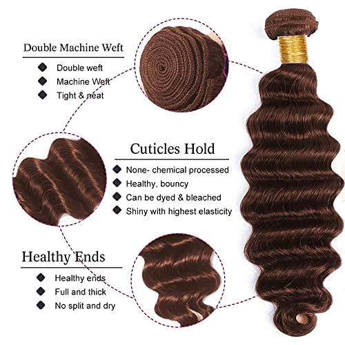 300g Dark Brown Human Hair Bundles Deep Wave Bundle 12 14 16 Inch