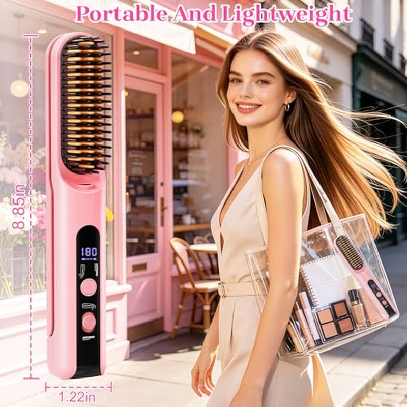 Portable 2-in-1 Cordless Hair Straightener Brush for Travel