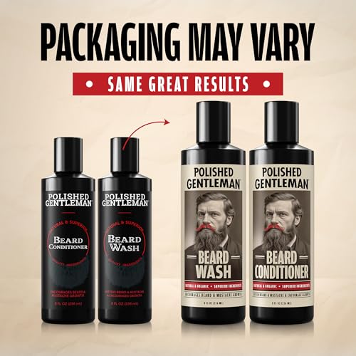 Polished Gentleman Beard Wash and Conditioner Set - Softens and Strengthens - Beard Shampoo with Growth Oil - Moisturizer & Beard Thickener - Tea Tree Unscented - Paraben-Free & Sulfate-Free (8oz)