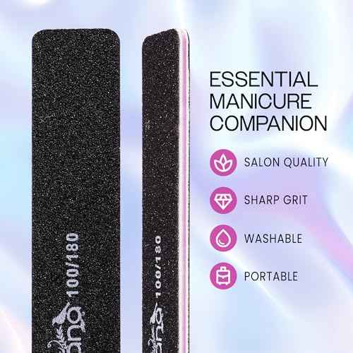 10PCS Jumbo Size PANA Professional Double Sided Nail Files - Black, 100/180 Grit - Emery Board Nail Buffering File Manicure Pedicure Nail Polisher Washable