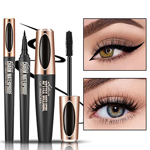 Black Waterproof Mascara & Eyeliner Set with 4D Silk Fiber