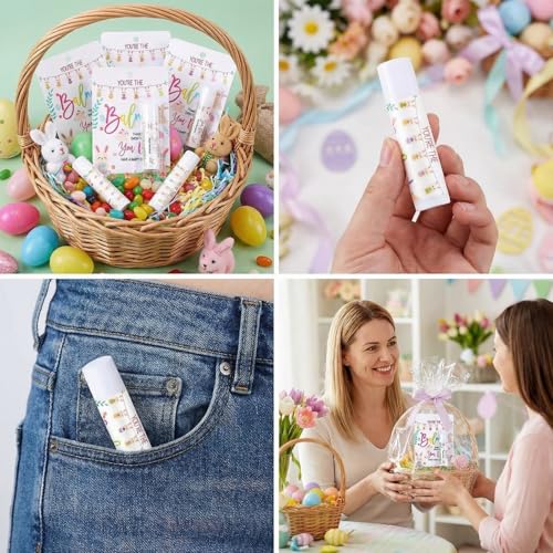 12 Pack Easter Gifts for Coworkers Employees Lip Balm Bulk Moisturizing Nourishing Lip Care Thank You Gift Set for Women Adults Adorable Easter Basket Stuffers Party Favors (Bunny)