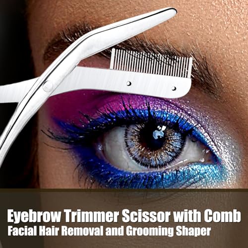 Eyebrow Trimmer Scissors with Comb - Stainless Steel, Pink