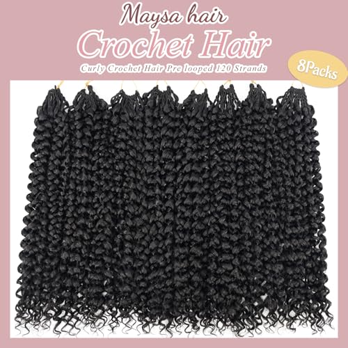 MAYSA 18-Inch Pre-Looped Curly Crochet Hair Extensions - 120 Strands Water Wave - Natural Black