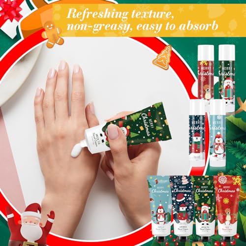 24 Set Christmas Hand Cream Gift Set, Including Moisturizing Hand Lotion, Xmas Lip Balm, Gauze Bags, Thank You Cards Natural Fragrant Bulk Christmas Gifts for Coworkers Employees Stuffers