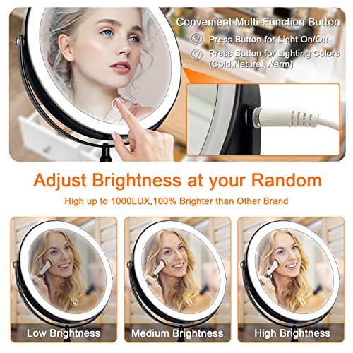 8" Lighted Makeup Mirror 1X/10X Magnification, Dimmable LED Vanity Mirror