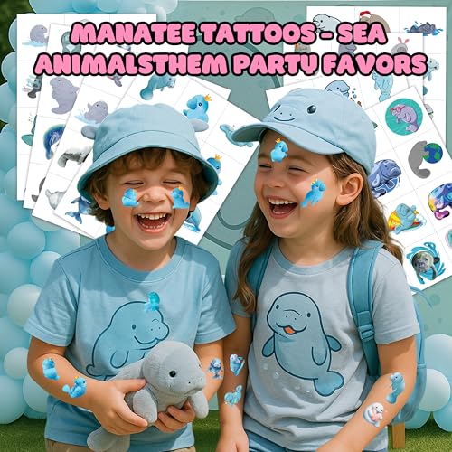96PCS Cute Manatee Temporary Tattoos - 8 Sheets Ocean Party Favors