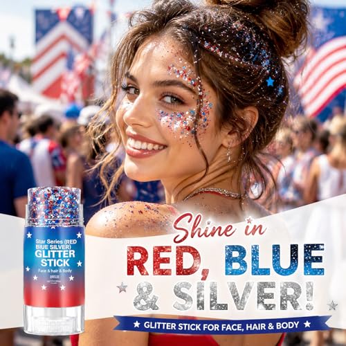 Red White Blue Glitter Stick for Face & Hair