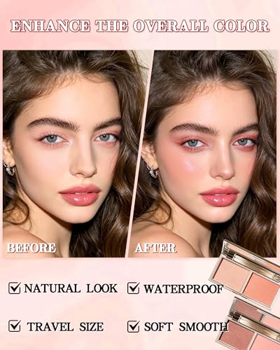 Blush Palette with Brush - Matte Rose Peach Pink 2 Colors