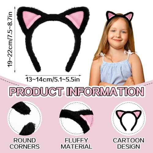 Cat Ears Headbands, Plush Soft Cute Washing Face Head band Fuzzy Kitten Makeup Hair Headbands for Mask Skincare Spa Yoga Halloween Parties Cosplay (Black)
