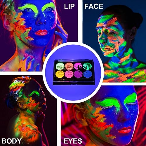 MEICOLY UV Neon Face Paint - 8 Glow Colors, Water-Based