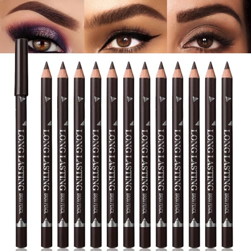 12-Piece Eyebrow Pencil Set, Waterproof Dark Brown