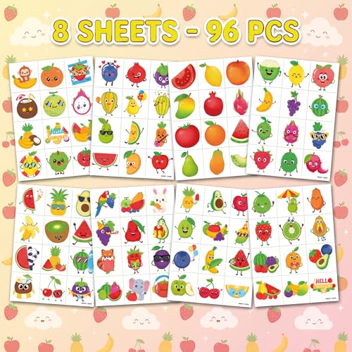 96 Pcs Fruit Temporary Tattoos for Kids - Summer Party Favors