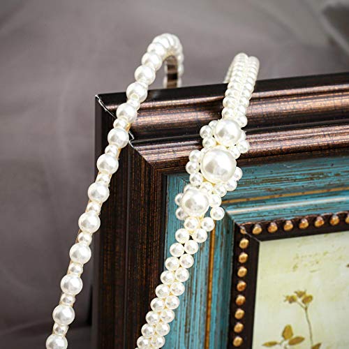 Dmaiy 2 Pieces Pearls Headbands White Pearl Hairband Fashion Head Band Bridal Hair Hoop Bridal Faux Pearl Beads Wedding Elegant Hair Accessories for Women and Girls (Elegant)