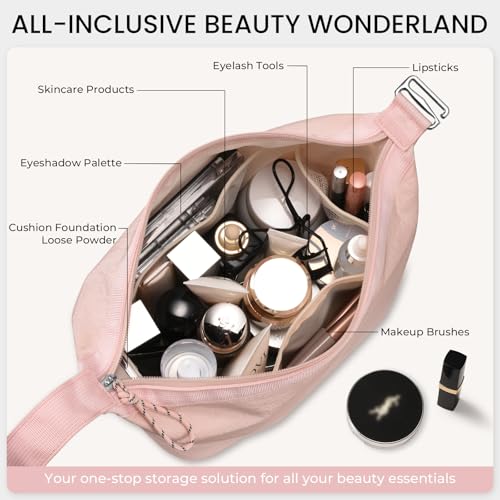 HauteHues Pink Makeup Bag - Travel Toiletry Organizer, 10x5.9x4.9in