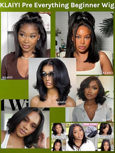 KLAIYI Yaki Straight Bob Wig - 12 Inch Glueless Lace Front
