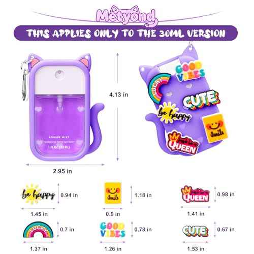 Silicone Case Compatible with Touchland Hand Sanitizer Spray 1 FL OZ/30ML, Portable Cat-Shaped Case with 6 Charms and Keychain, Cute Hand Sanitizer Spray Accessory (1PCS Purple)