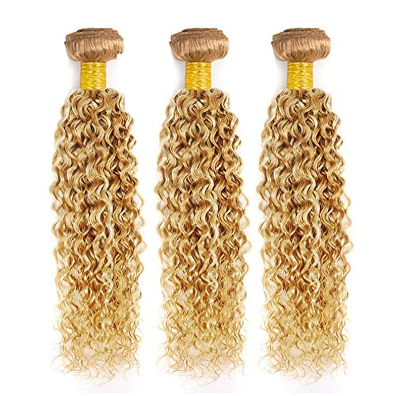 27/613 Curly Human Hair Bundles | Blonde Kinky Wave | 20-24 inch