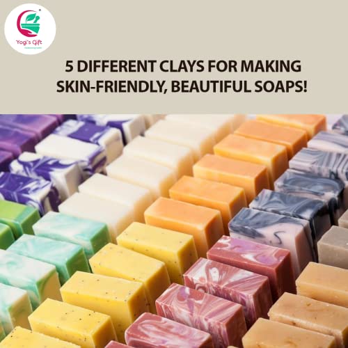 Pack of 5 Clays For Mask Making & Soap Making | Rose Clay, French Green Clay, Kaolin, Moroccan Red and Bentonite Clay | 8oz Each | Best Variety Pack For DIY Projects | By Yogi¡¯s Gift ¢ç