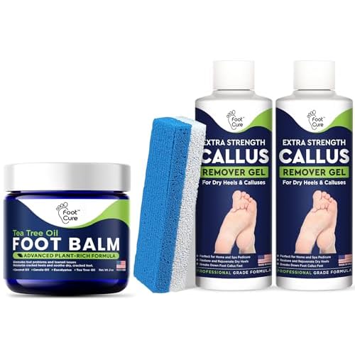 Callus Remover for Feet with Extra Strength Gel & Foot Pumice Stone Set - Easy Way to Remove Hard Calluses & Dead Skin & Tea Tree Oil Foot Balm/Moisturizer for Dry Cracked Feet