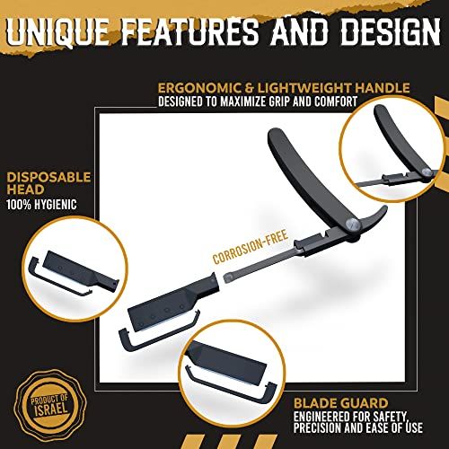 Patented Straight Edge Razors for Men, Close Shaving Razor for Beard with 10+1 Disposable Blade Heads, Easy to Use and Replace Single Edge Razor Blades, Professional and Home Use (Black)