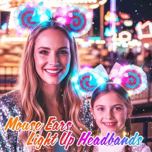 Light Up Mouse Ears Headband with Bow - LED Hair Accessory