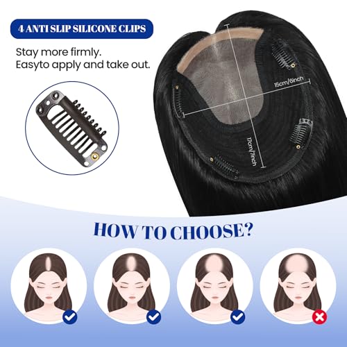 WORLDSTAR 14-Inch Real Human Hair Topper for Women - Jet Black