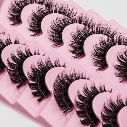 Russian Strip Lashes 7 Pairs D Curl Fluffy Wispy Mink