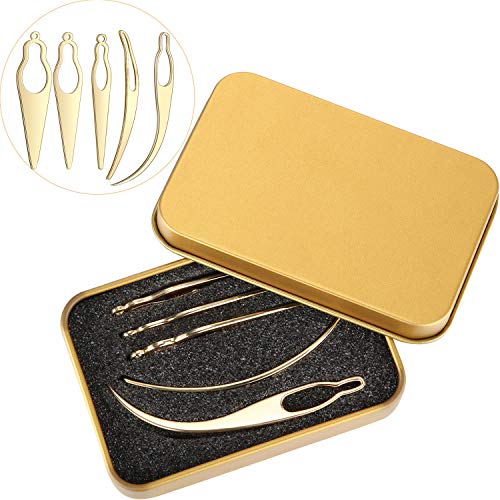 WILLBOND 5 Pieces Dreadlocks Tools Sisterlocks Craft Dreadlocks Hair Extensions Locs Tightening Accessories Easyloc Hair Tool with 1 Metal Gift Box (Gold)