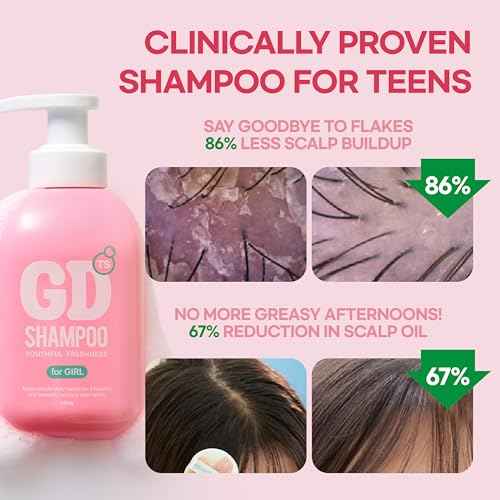 TS GD Shampoo for Teens | Korean Anti-Dandruff for Oily & Itchy Scalp | Fruity Allergy-Free Scent | Sulfate-Free Gentle Hair Care (14.1 Oz) (GD Shampoo for girl)