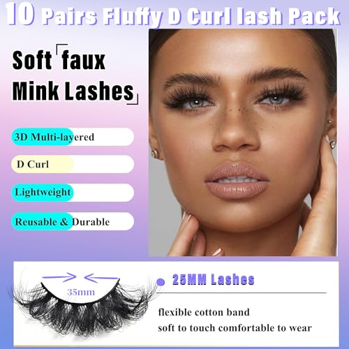 25mm Mink Lashes - Dramatic Wispy D Curl Full Volume