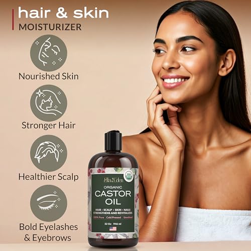USDA Organic Castor Oil, 100% Pure Cold-Pressed Hexane-Free, 32 Fl Oz