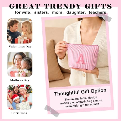 Travel Makeup Bag Set with Personalized Initial – Pink