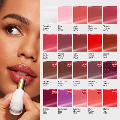 REVLON Super Lustrous Glass Shine Balm, Hydrating Tinted Lip Balm with Hyaluronic Acid, Aloe & Rose Quartz, 008 Rum Raisin, 0.11 oz