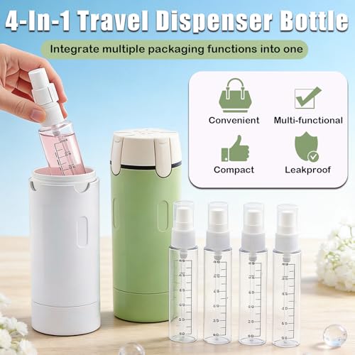 ZANSHI 4-in-1 Travel Dispenser Bottle Set for Toiletries - Leak-Proof & Portable
