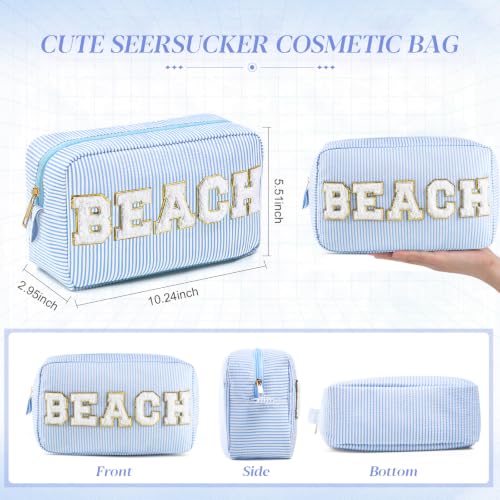 Sanwuta Seersucker Cosmetic Bag with Chenille Patches - 8.46"