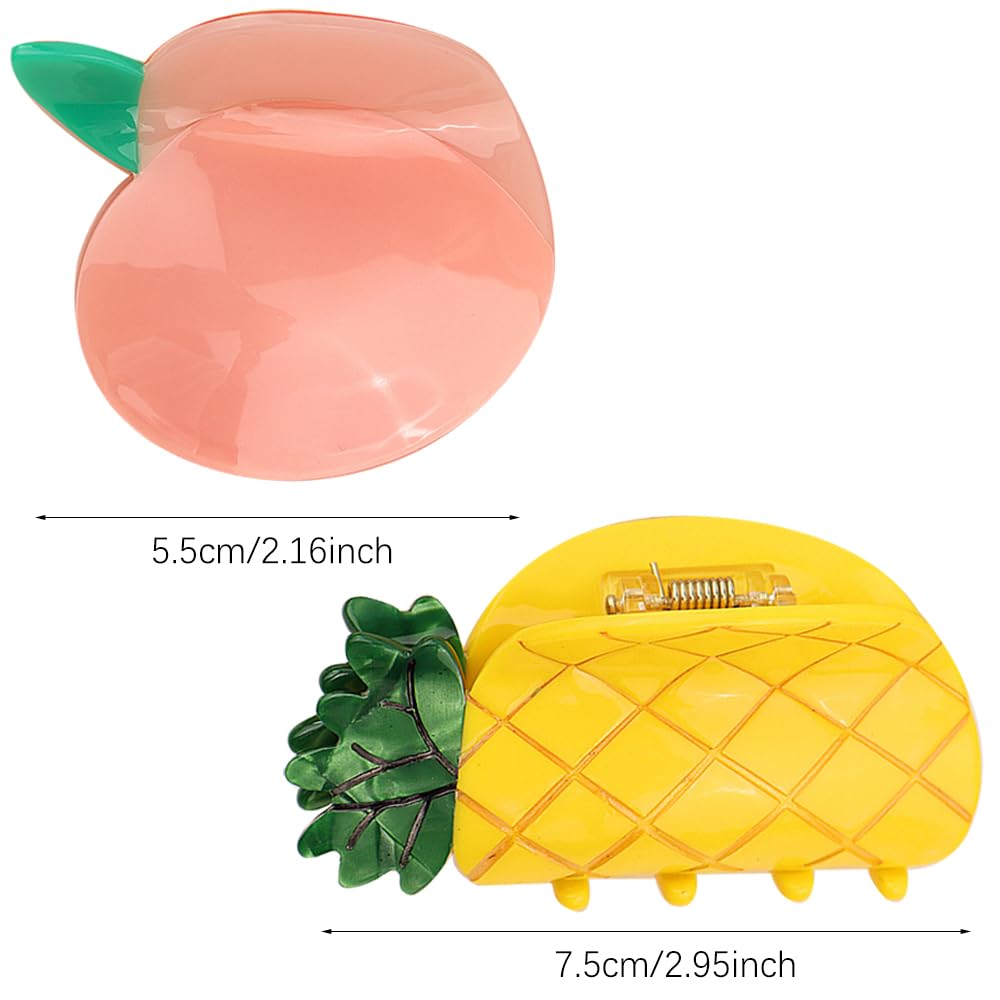 Jaczora 2 PCS Fruit Shaped Hair Clip (Pineapple + Peach) for Women Girls, Strong Hold Hair Barrettes, Hairpins Hair Ponytail Holder Decor, Hair Accessories