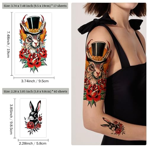 77 Sheets Temporary Tattoo Stickers - Animals & Flowers Waterproof