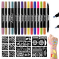 Sovano Temporary Tattoo Markers - 15 Dual-Tip Pens with 82 Stencils