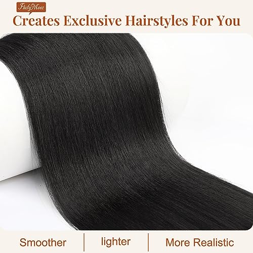 FLUFYMOOZ ponytail extension, 26 Inch Long Straight Drawstring Ponytail Synthetic Hairpieces Fake Pony Tails Natural Soft Clip in Hair Extension ponytail for Women (Natural Black)