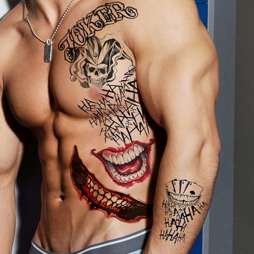 5 Sheet 3D Joker Temporary Tattoos - Halloween Costume