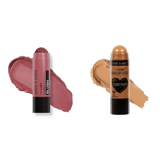 wet n wild Makeup Stick Bundle - Say It Ain't Rose & Brown Oak's On You, Velvety Cream-to-Powder Formula