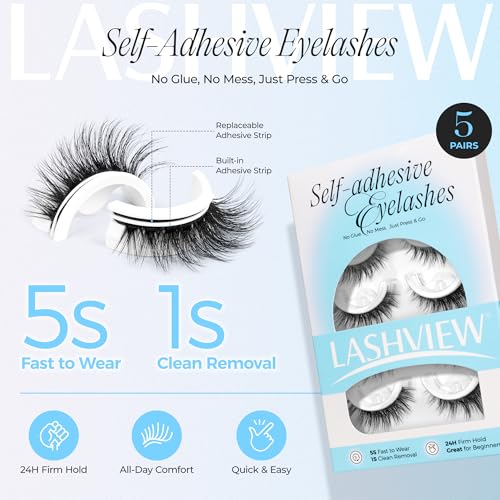 LASHVIEW Self Adhesive Eyelashes 5 Pairs Cat Eye Wispy