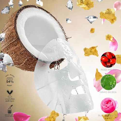 STARSKIN VIP Gold Mask Face, Coconut Bio-Cellulose Revitalizing Face Mask for all Skin Types, Korean Skin Care, Instant Hydration and Plump, Moisturizing and Nourishing, K-Beauty (Pack of 4)