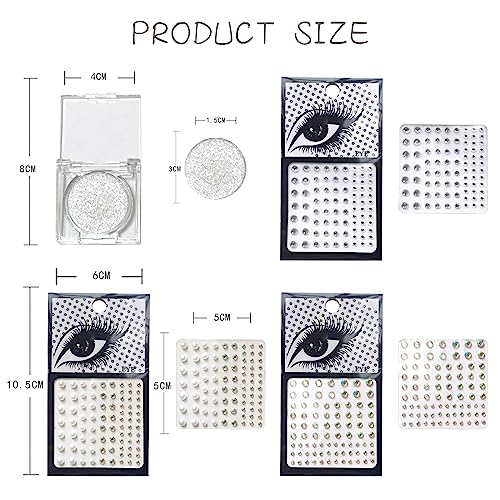 Silver Glitter Eyeshadow & 3Pc Face Gems Stick-On Set