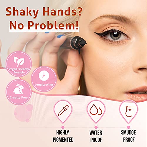 The Flick Stick Winged Eyeliner Stamp For Quick and Easy Cat Eye Makeup, SmudgeProof & Waterpoof Eye Liner Cat Eye Stencil Makeup Tool, Wingliner, Liquid Eyeliner Pens (10mm Classic, Midnight Black)