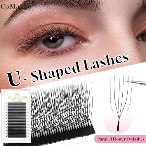CoMango U-Shape Eyelash Extensions 4D Premade Fans 0.07mm