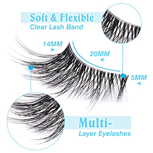 Half Lashes Lashes Natural Look Wispy 3/4 False Eyelashes Volume Clear Band False Cat Eye Lashes that Look Like Extensions Soft Handmade Reusable Lashes Pack
