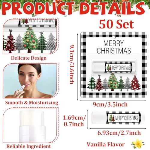 50 Pack Christmas Lip Balm Gift Bulk, Moisturizing Nourishing Lip Balm Appreciation Gift, Xmas Holiday Birthday Party Favors Stocking Stuffers for Women Men Coworker Employee Teacher (Christmas Tree)